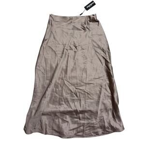 Rose Silky Skirt 🌹 Satin Midi NWT • Soft Taupe‑Rose Sheen • Size S